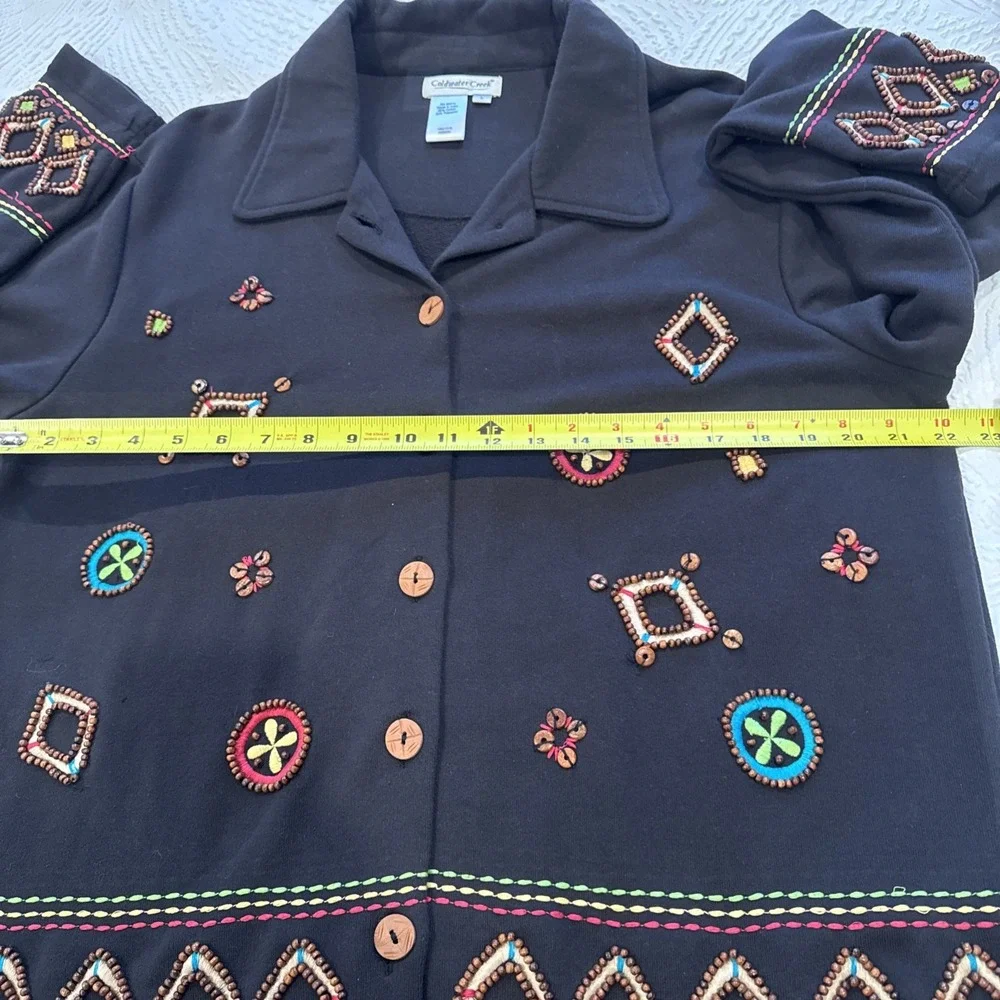 Coldwater Creek Cardigan Sweater size Large Beaded Black Jacket Art to Wear - Picture 7 of 9